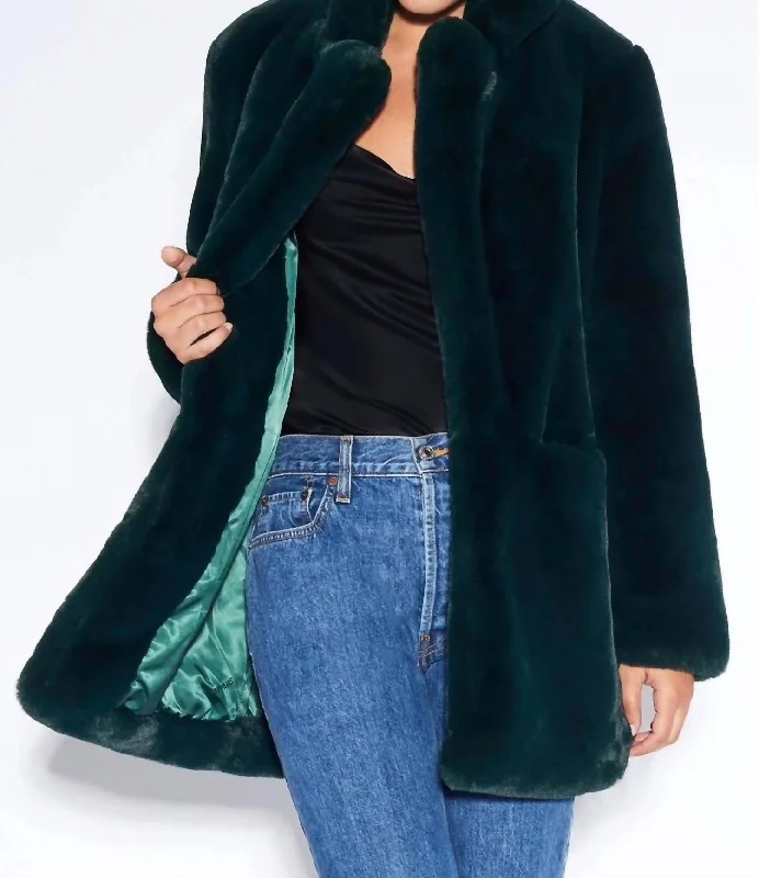 Sophie Faux Fur Coat in Emerald Pleated Ruffled tiered