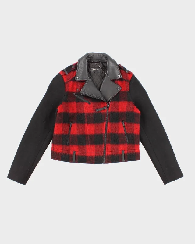 Women's Mackage Leather and Wool Blend Coat - M L Solid Print Jacquard