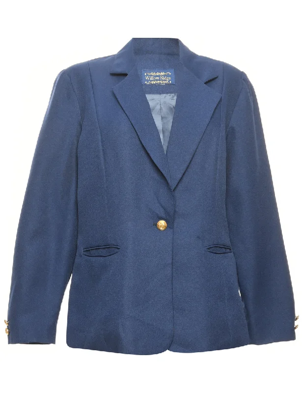 Blue Two Pockets Gold Button Blazer - L Women's Patchwork Suit