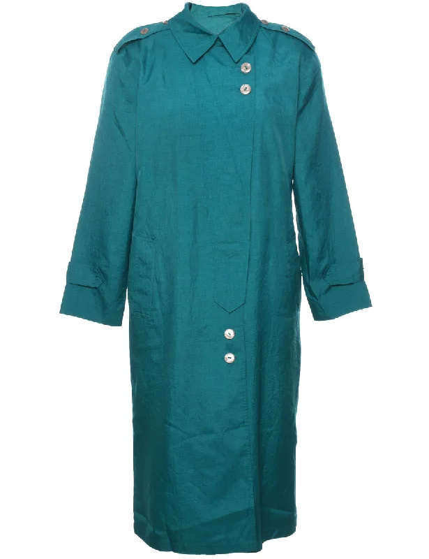 Green Classic Single Breasted Trench Coat - L Embroidered Appliqued Beaded