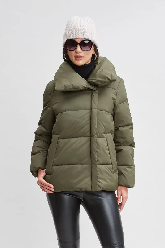 Tahari Asymmetric Short Puffer Coat Rayon Velvet Corduroy