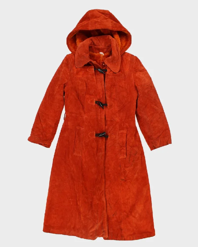 Vintage Woman's Orange Suede Duffle Coat - M Quilted Jacket Anorak Windbreaker
