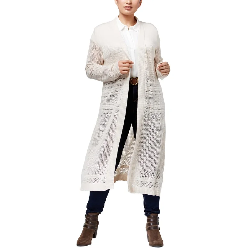 Belldini Womens Plus Knit Pointelle Cardigan Sweater Mesh Cardigan Canvas Denim