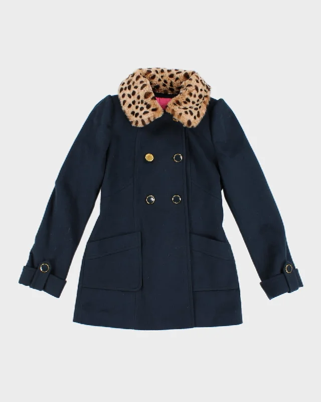 Y2K Women's Betsey Johnson Leopard Trim Coat - S M Embroidered Appliqued Beaded