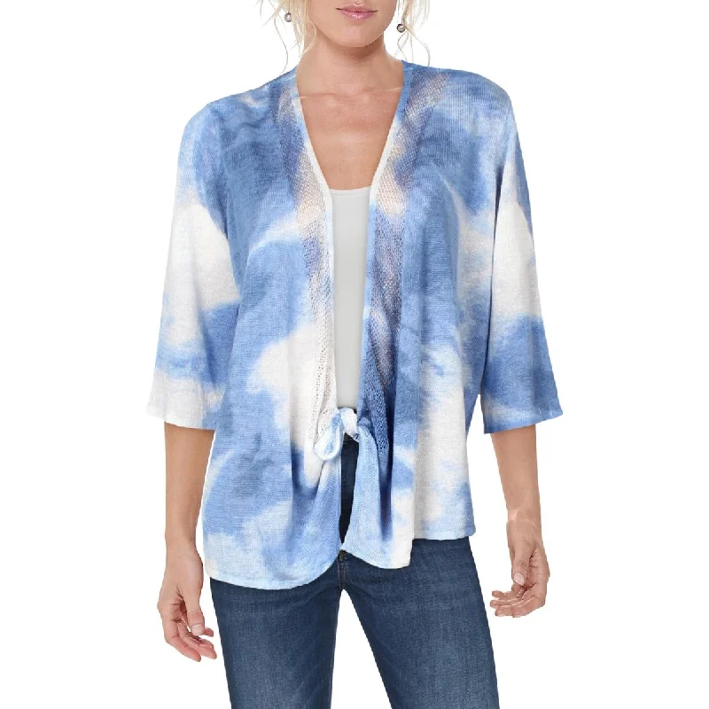 Alfani Womens Plus Drapey Printed Cardigan Sweater Toggled Drawstring Belted