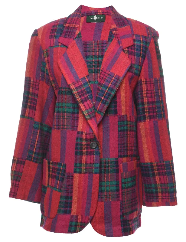 Checked & Tartan Green & Red Blazer  - L Women's Classic Suit