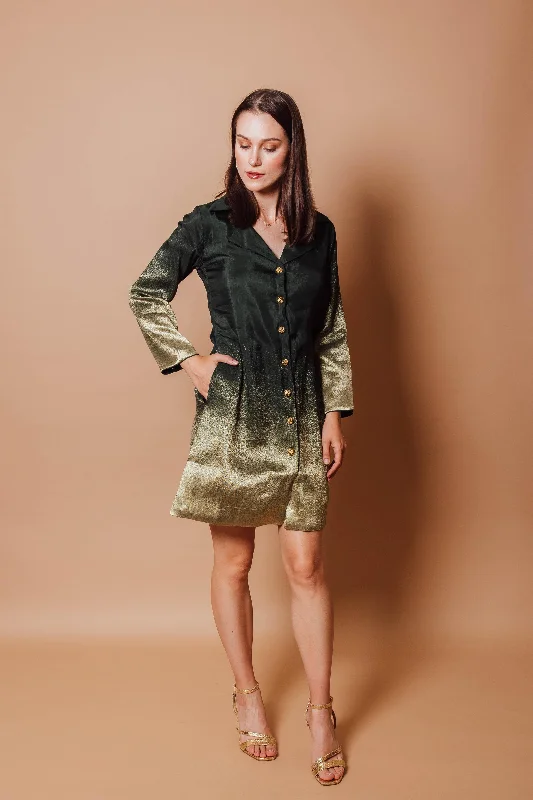 Ramona Green Blazer Dress with Jacquard Silk Women's Adventure Blazer