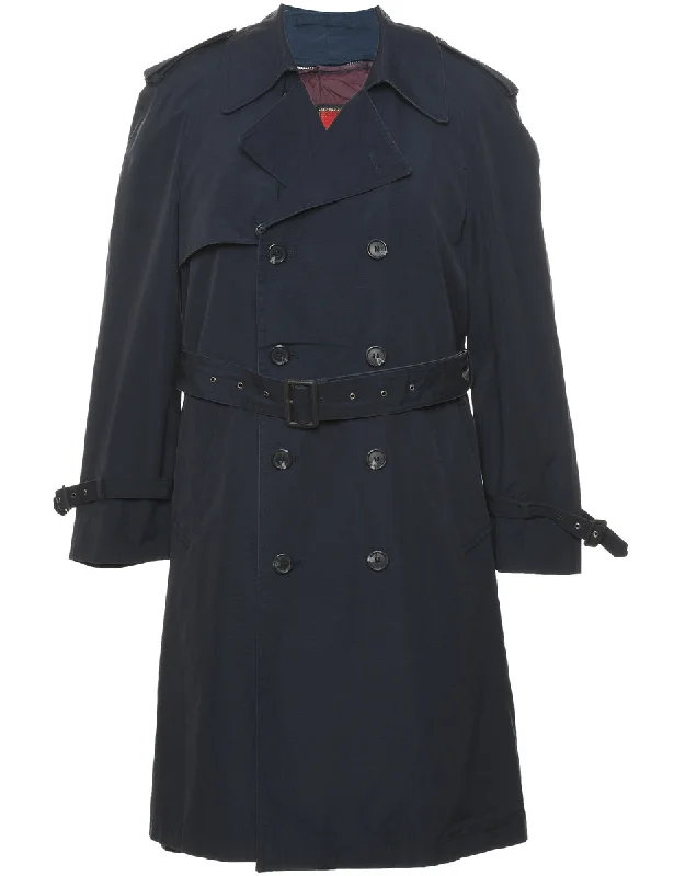 Moores Navy Double-Breasted Trench Coat - L Sequined Lace Ribbed