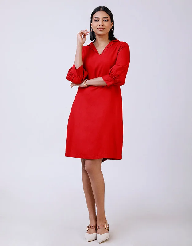 Blazer Collar A-Line Dress with ¾ Sleeves Cotton Blend Blazer