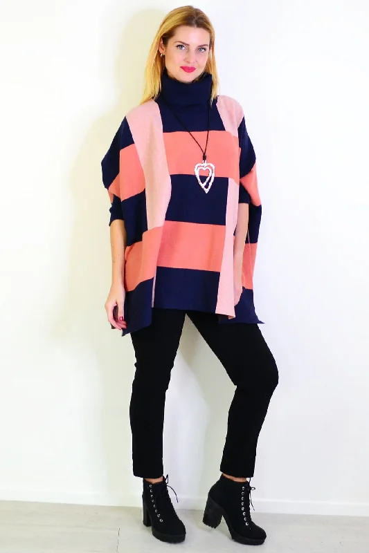 Navy Pink Free Size Cardigan Poncho Thin Thick Dense