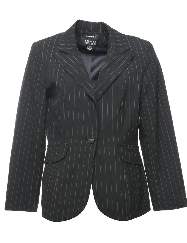Black Striped Blazer - L Women's Handmade Blazer