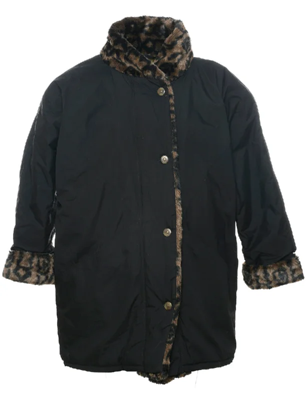 Single Breasted Fur Collar Coat - XXL Pockets Sleeves Lining