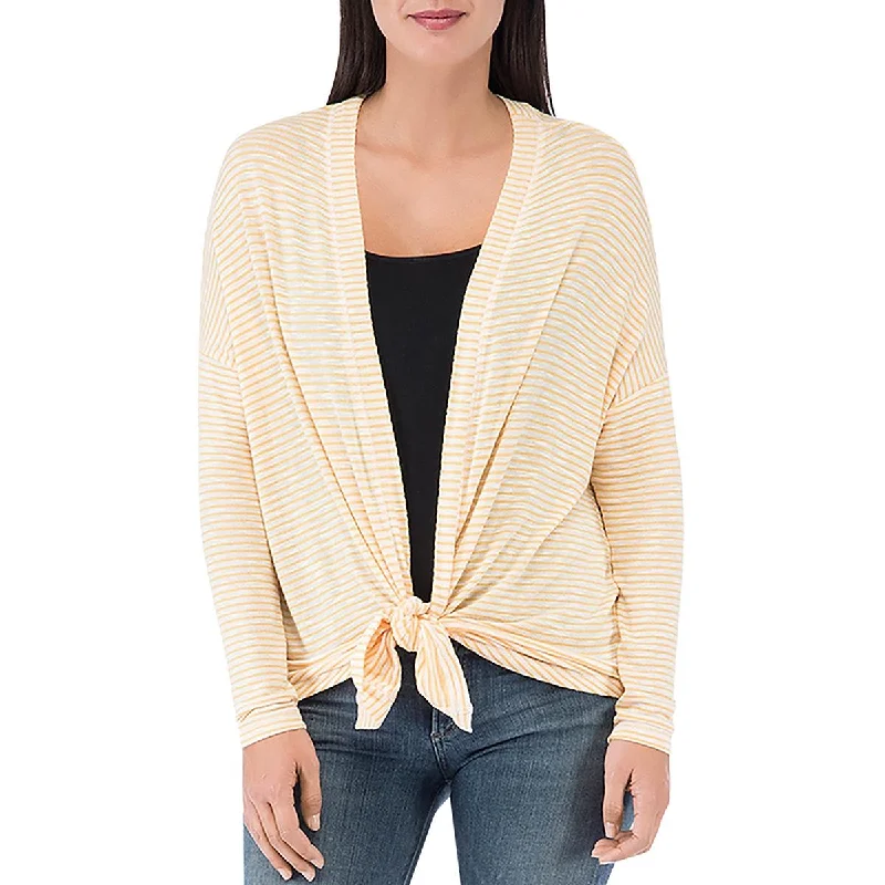 B Collection by Bobeau Womens Striped Open Front Cardigan Sweater Mesh Cardigan Canvas Denim