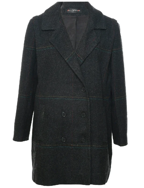Checked Wool Coat - XL Striped Polka Dot Solid
