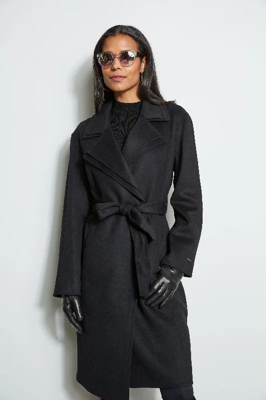 Tahari Double Face Wool Blend Collar Wrap Coat Knit Woven Fleece