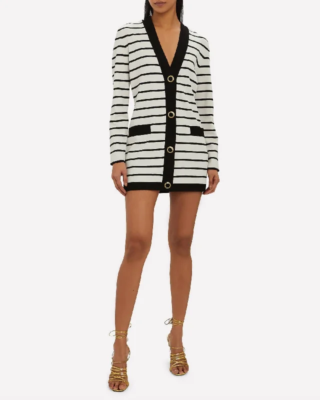 Sybilla Cardigan Sweater Dress In Black/white Spandex Blend Rayon Blend Denim Blend