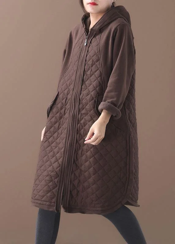 French chocolate Plus Size coats women Inspiration hooded patchwork coats Peter Pan Collar Cowl Neck Turtleneck