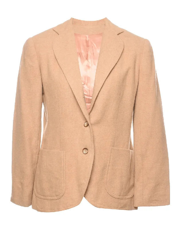 Button Front Beige Blazer - S Women's Simple Jacket