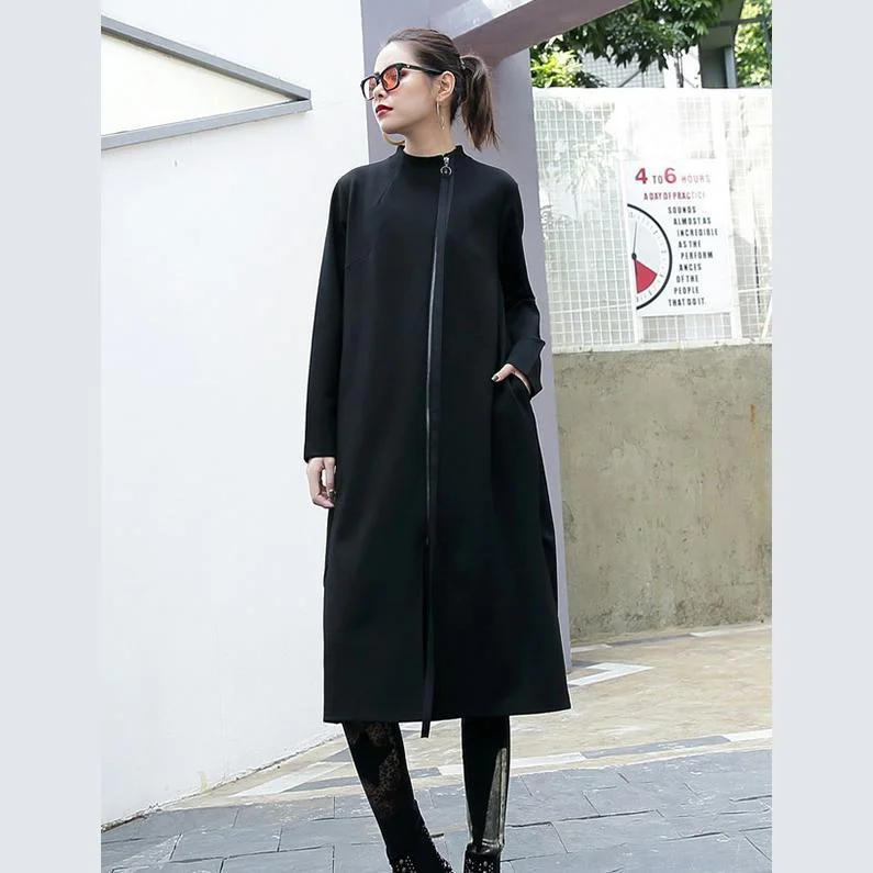 black cotton Coats plus size stand collar long coat Elegant zippered Coat Stand-Up Roll-Neck Turtle black cotton Coats plus size stand collar long coat Elegant zippered Coat Stand-Up Roll-Neck Turtle