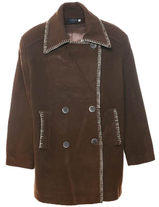 Double Breasted Wool Coat - XL Pleated Ruffled tiered