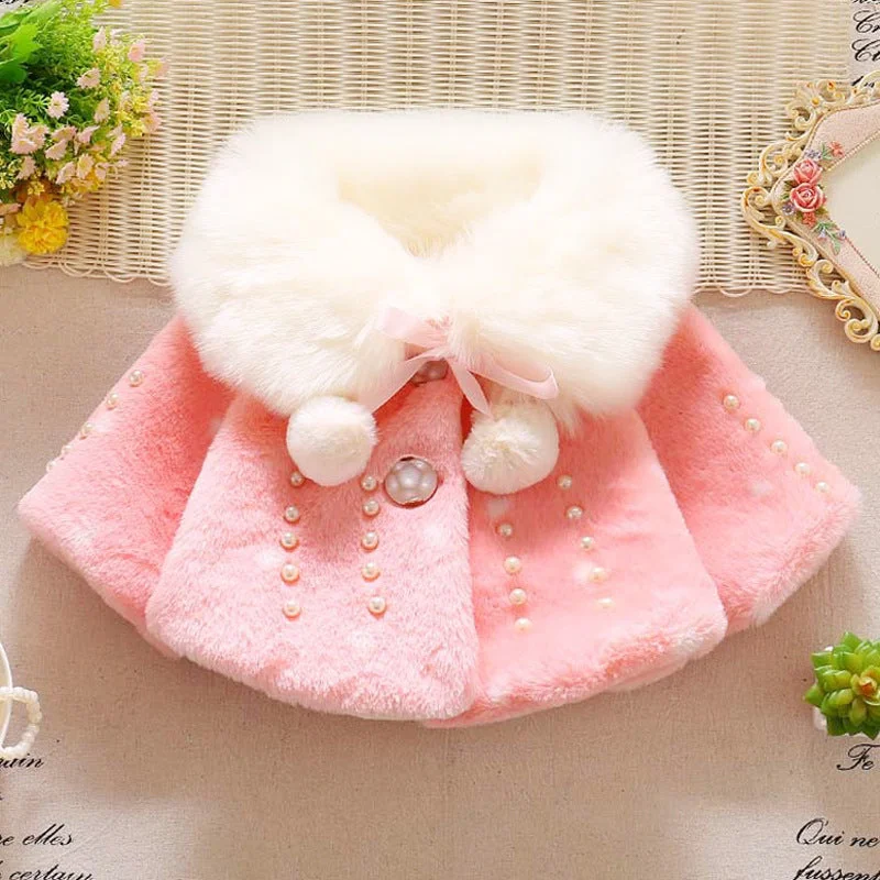 Baby Girl Winter Plush Princess Coat Pleated Ruffled tiered