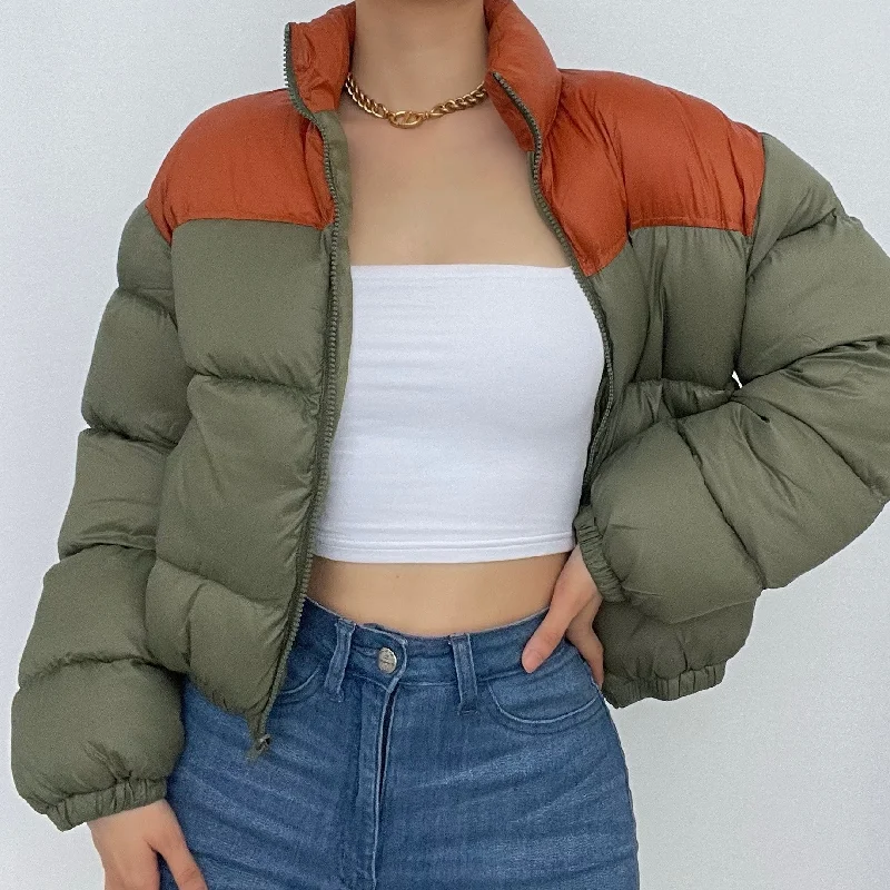 Contrast long sleeve high neck zip-up pocket coat Knit Woven Fleece