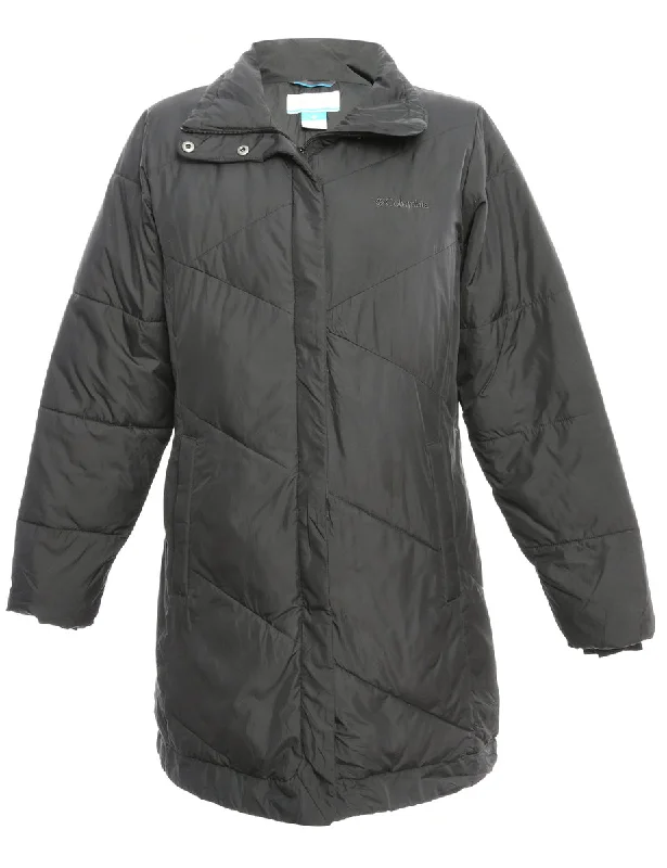 Columbia Long Black Puffer Coat - M Wool Cashmere Tweed
