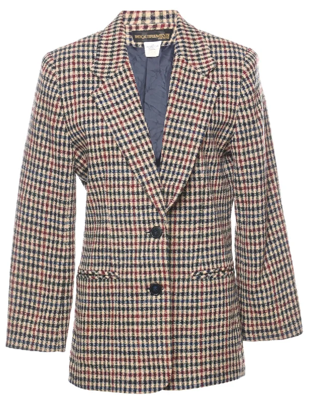 Checked Navy & Maroon Blazer - L Women's Classic Blazer