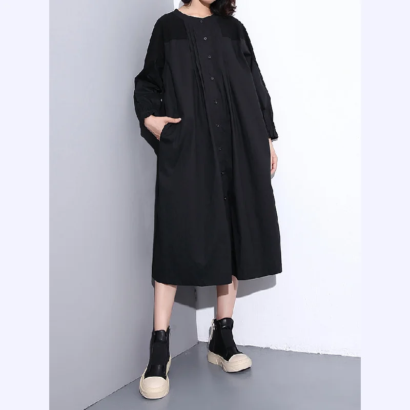 fine black coats plus size stand collar pockets patchwork baggy Coat Front Pockets Side Pockets Patch Pockets fine black coats plus size stand collar pockets patchwork baggy Coat Front Pockets Side Pockets Patch Pockets