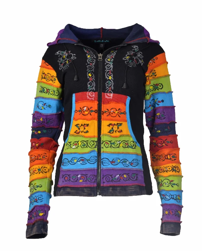 Ladies stonewashed cotton cardigan with colorful hand painted design. Solid Color Striped Floral Print