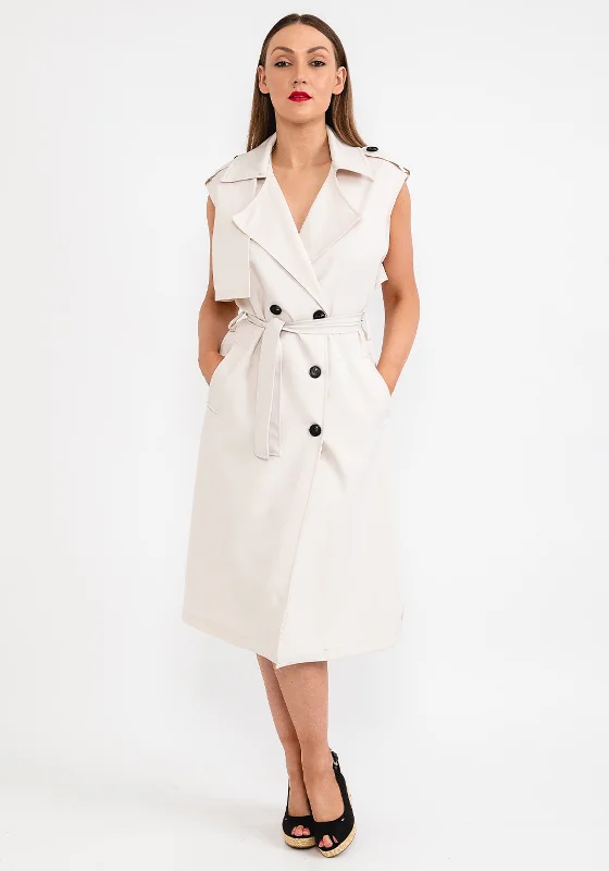 Seventy1 One Size Sleeveless Blazer Dress, Beige Slim Fit Blazer