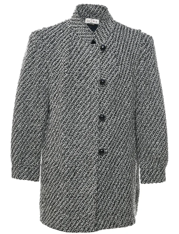 Black Wool Coat - L Houndstooth Coat Plaid Coat Tartan Coat