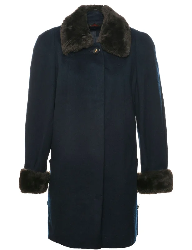 Navy Wool Coat - L Bomber Jacket Denim Jacket Leather Jacket