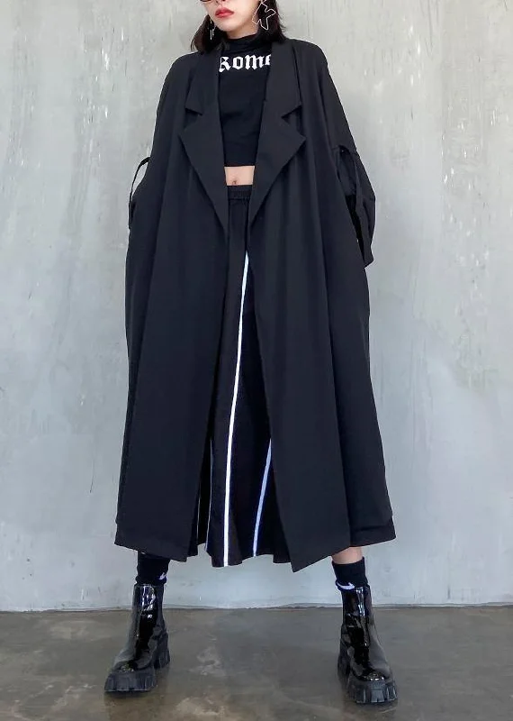 Style Notched pockets fine Long coat sblack oversized women coats Trapeze Tunic Caftan Style Notched pockets fine Long coat sblack oversized women coats Trapeze Tunic Caftan