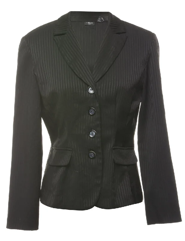 Black Classic Striped Blazer - M Women's Vintage Jacket