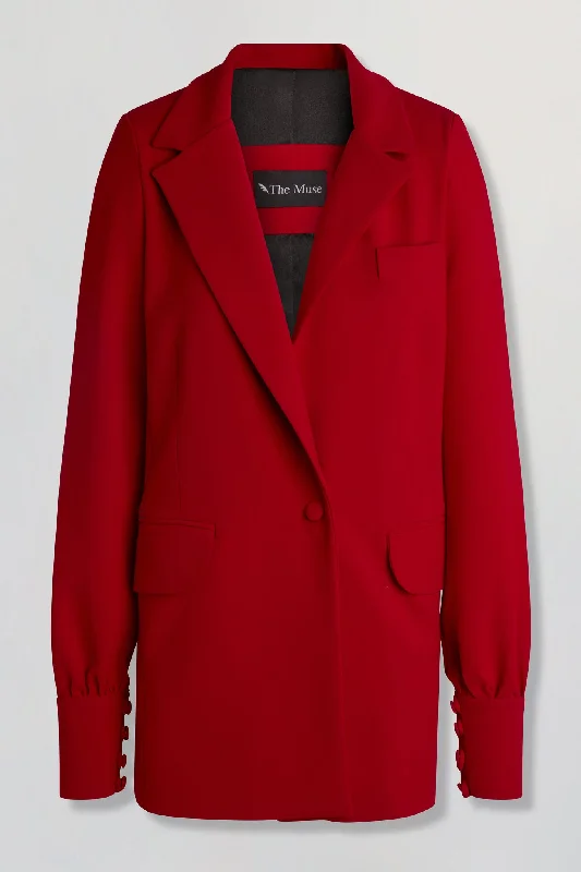 Lantern sleeve crepe blazer in red Women's Vacation Suit