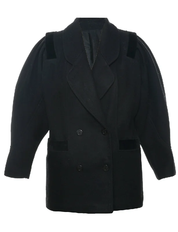 Velvet Trim Wool Coat - M Asymmetrical Diagonal princess
