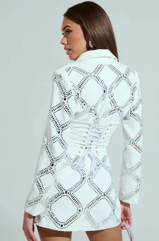 LOOK AT ME RHINESTONE BLAZER DRESS IN WHITE Women's Banquet Suit