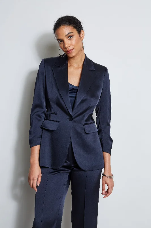 Satin Ruched Sleeve Blazer Women's Trendy Jacket