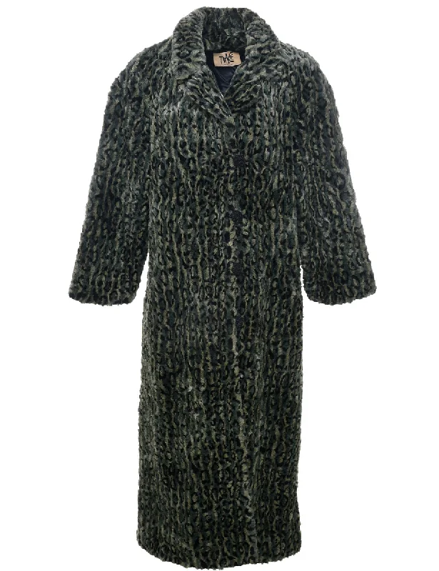 Leopard Print Faux Fur Coat - XL Print Jacquard Embroidered