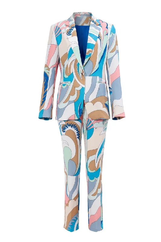 Smart Casual Abstract Print Lapel Cinch Waist Skinny Print Two Piece Blazer Set Women's Boutique Suit Smart Casual Abstract Print Lapel Cinch Waist Skinny Print Two Piece Blazer Set Women's Boutique Suit