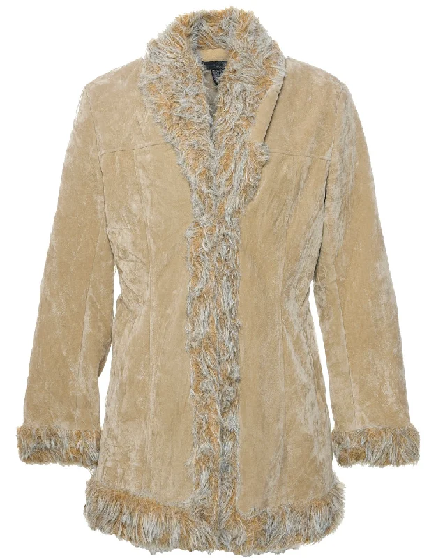 Brown Fur Collar Y2K Coat - M Toggle Coat Shawl Collar Coat Notch Collar Coat