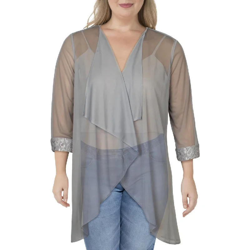 R&M Richards Womens Drapey Open Front Cardigan Top Tailored Straight A-Line