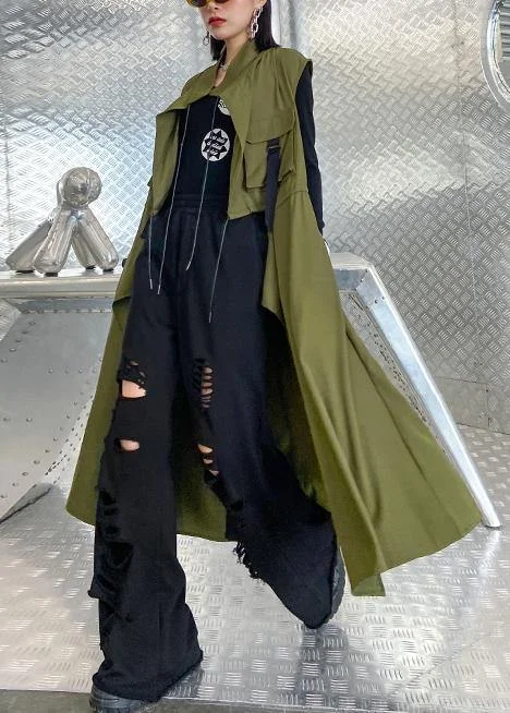 Organic stand collar tie waist Fine clothes For Women army green Knee coats Knit Woven Fleece Organic stand collar tie waist Fine clothes For Women army green Knee coats Knit Woven Fleece