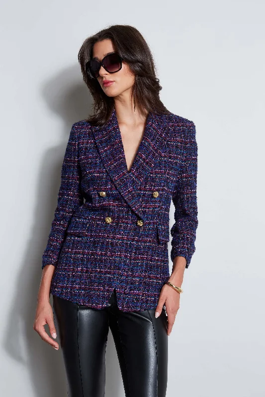 Tweed Ruched Sleeve Double Breasted Blazer Women's Radiation Jacket