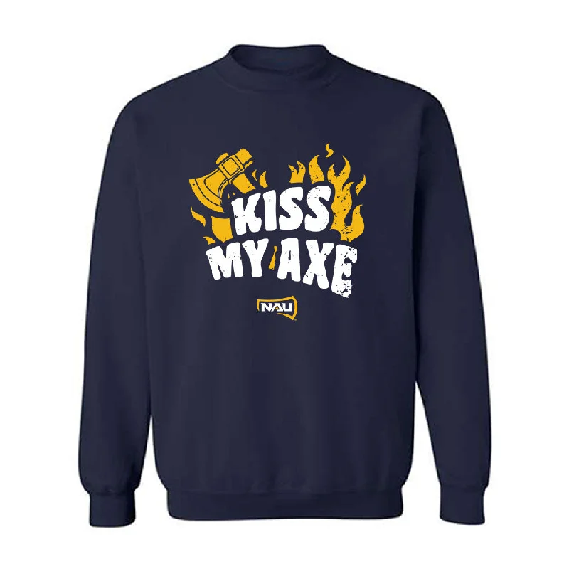 Northern Arizona - NCAA Women's Track & Field : Odessa Zentz - Kiss My Axe V3 Classic Shersey Crewneck Sweatshirt Hoodie with Exposed Zipper Edgy Industrial