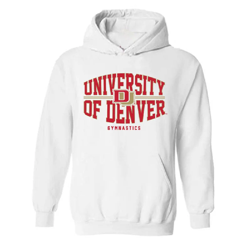 DU - NCAA Women's Gymnastics : Mia Hebinck - Classic Shersey Hooded Sweatshirt Hoodie with Typography Text Message DU - NCAA Women's Gymnastics : Mia Hebinck - Classic Shersey Hooded Sweatshirt Hoodie with Typography Text Message