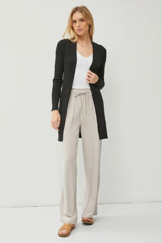 Be Cool Ribbed Open Front Long Sleeve Cardigan Polka Dot Checkered Tartan