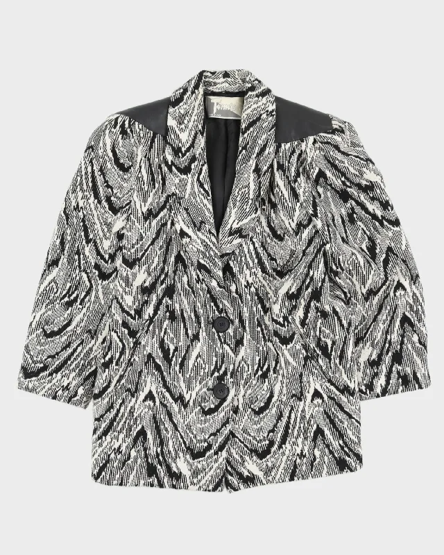 1990s Black And White Patterned Short Coat - L Hooded Jacket Zipper Jacket Button Jacket