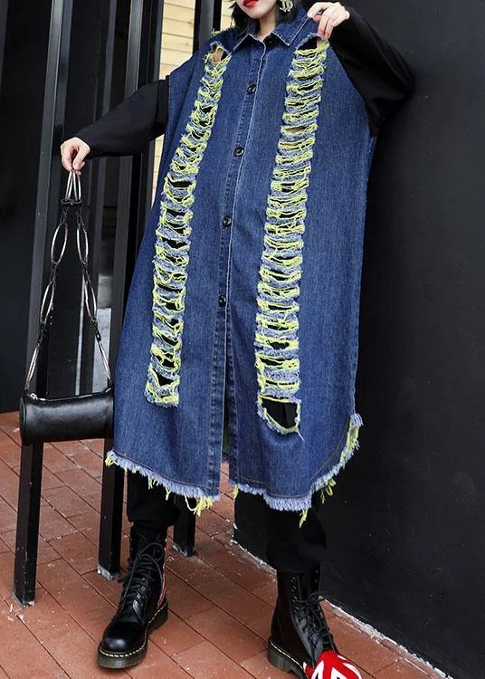 Handmade denim blue patchwork sleeve fine coats women Photography Hollow Out fall coats Parka Down Jacket Wool Coat Handmade denim blue patchwork sleeve fine coats women Photography Hollow Out fall coats Parka Down Jacket Wool Coat